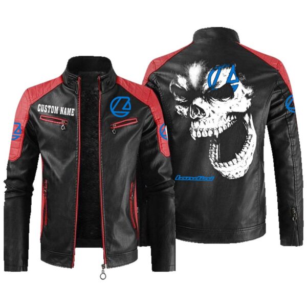 Custom Name Landini Contrast Leather Jacket - Personalized Logo Car Motorcycle Model - Image 2