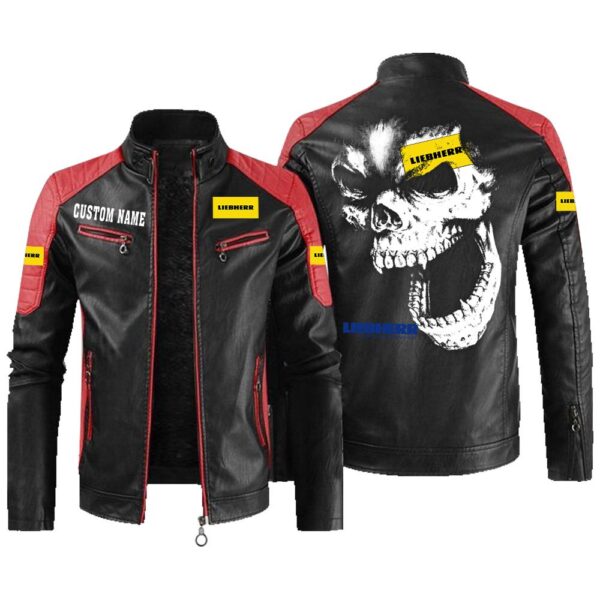 Custom Name Liebherr Contrast Leather Jacket - Personalized Logo Car Motorcycle Model - Image 2