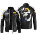 Custom Name Liebherr Contrast Leather Jacket - Personalized Logo Car Motorcycle Model