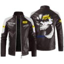 Custom Name Liebherr Contrast Leather Jacket - Personalized Logo Car Motorcycle Model