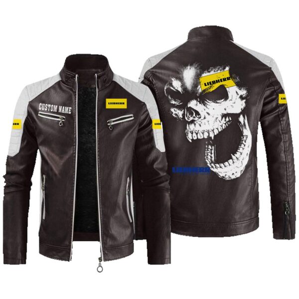 Custom Name Liebherr Contrast Leather Jacket - Personalized Logo Car Motorcycle Model - Image 3