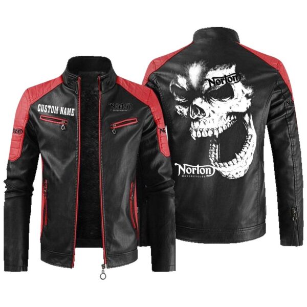 Custom Name Norton Contrast Leather Jacket - Personalized Logo Car Motorcycle Model - Image 2