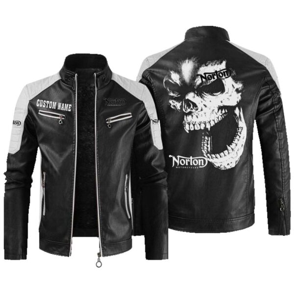 Custom Name Norton Contrast Leather Jacket - Personalized Logo Car Motorcycle Model