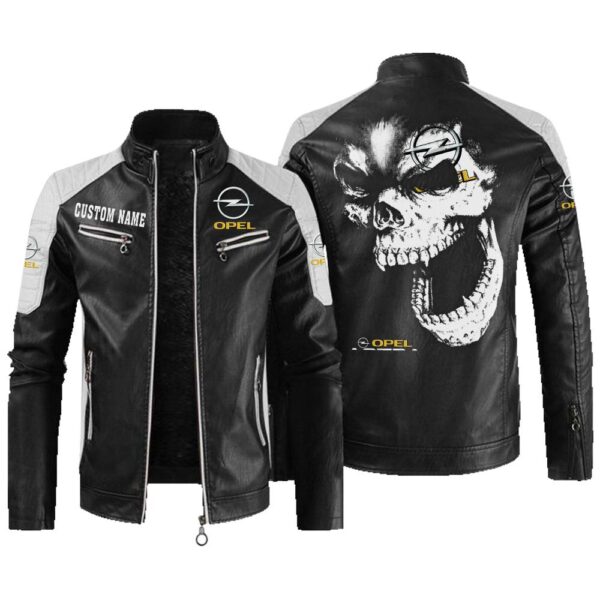 Custom Name Opel Astra Contrast Leather Jacket - Personalized Logo Car Motorcycle Model