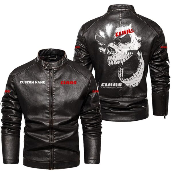 Custom Name Claas Skull Leather Jacket - Personalized Logo Car Motorcycle Model - Image 3