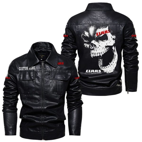 Custom Name Claas Skull Leather Jacket - Personalized Logo Car Motorcycle Model - Image 7