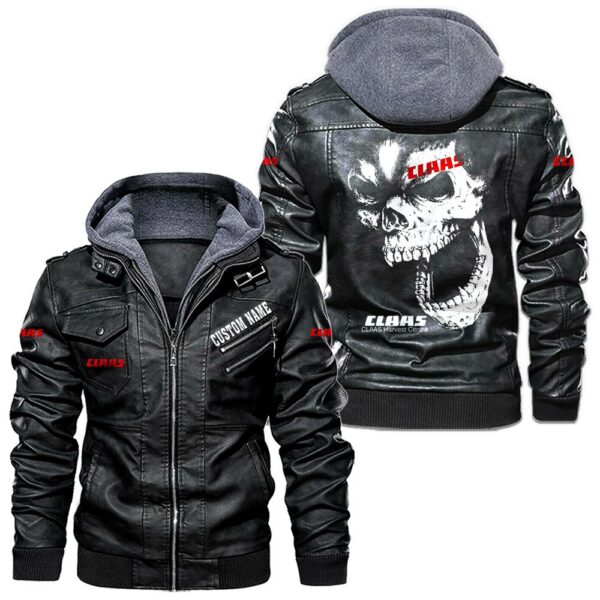 Custom Name Claas Skull Leather Jacket - Personalized Logo Car Motorcycle Model