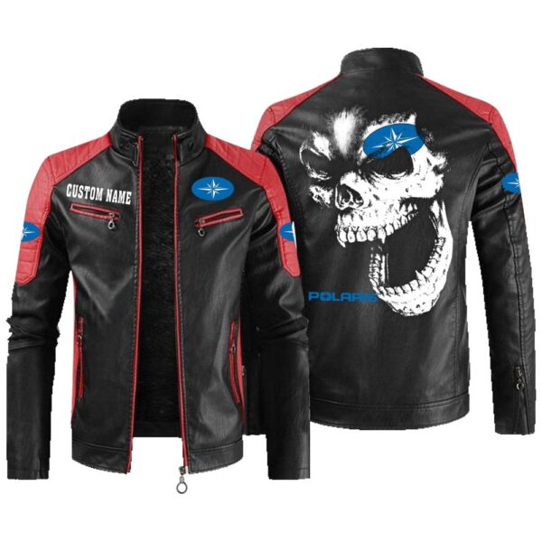 Custom Name Polaris Contrast Leather Jacket - Personalized Logo Car Motorcycle Model - Image 2