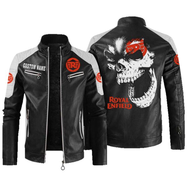 Custom Name Royal Enfield Contrast Leather Jacket - Personalized Logo Car Motorcycle Model
