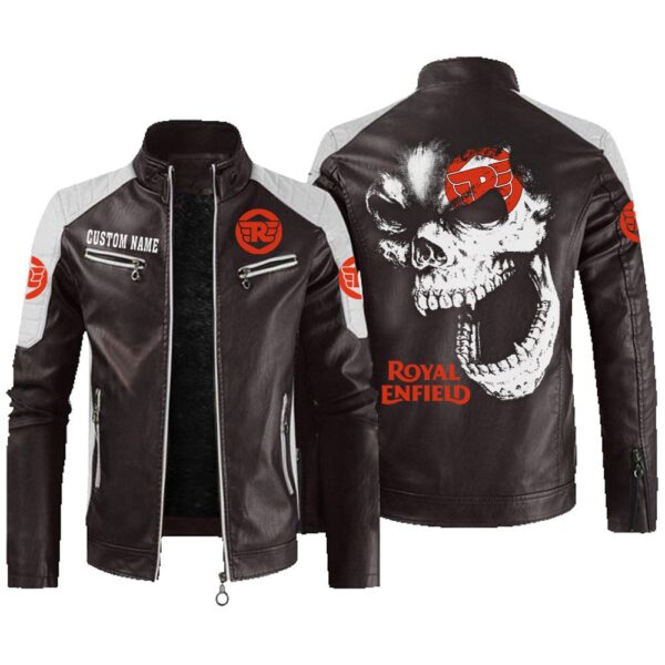 Custom Name Royal Enfield Contrast Leather Jacket - Personalized Logo Car Motorcycle Model - Image 3