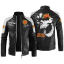 Custom Name Royal Enfield Contrast Leather Jacket - Personalized Logo Car Motorcycle Model