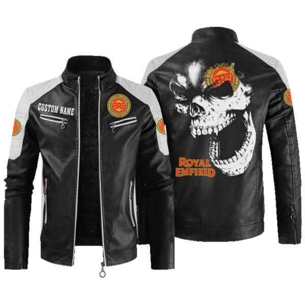 Custom Name Royal Enfield Contrast Leather Jacket - Personalized Logo Car Motorcycle Model