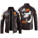 Custom Name Royal Enfield Contrast Leather Jacket - Personalized Logo Car Motorcycle Model