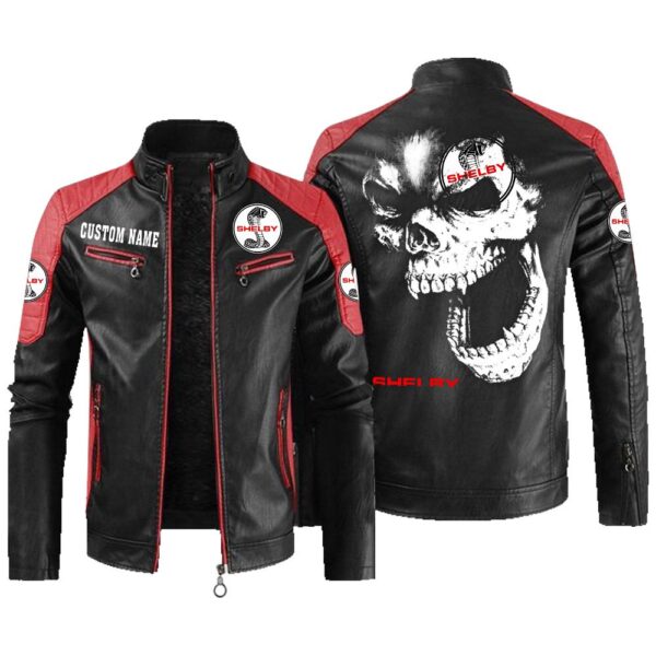 Custom Name Shelby Contrast Leather Jacket - Personalized Logo Car Motorcycle Model - Image 2