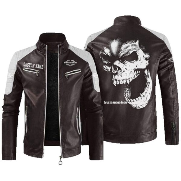 Custom Name Sunseeker Contrast Leather Jacket - Personalized Logo Car Motorcycle Model - Image 3