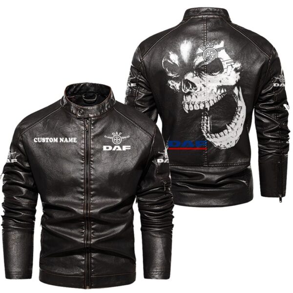 Custom Name Daf Skull Leather Jacket - Personalized Logo Car Motorcycle Model - Image 3