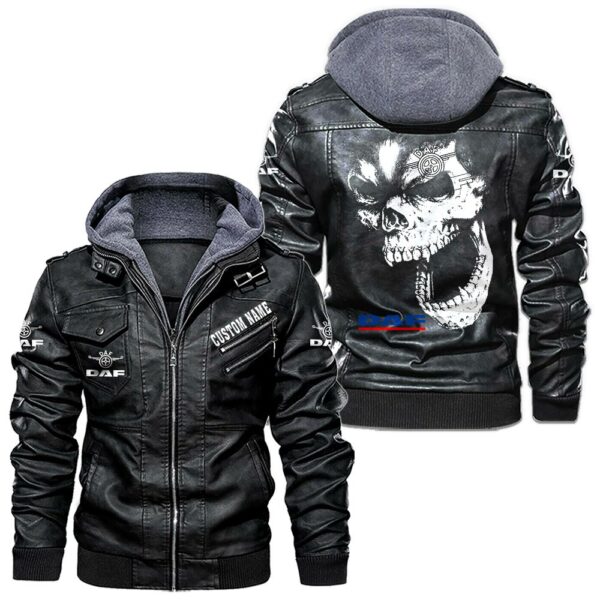 Custom Name Daf Skull Leather Jacket - Personalized Logo Car Motorcycle Model