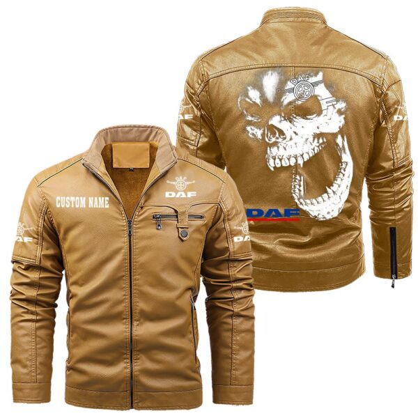 Custom Name Daf Skull Leather Jacket - Personalized Logo Car Motorcycle Model - Image 10