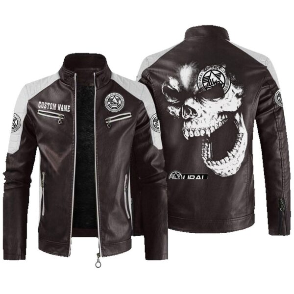 Custom Name Ural Motorcycles Contrast Leather Jacket - Personalized Logo Car Motorcycle Model - Image 3