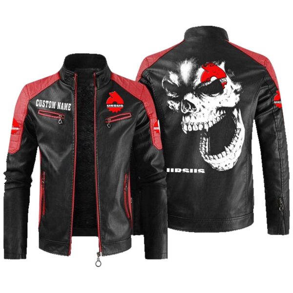 Custom Name Ursus Contrast Leather Jacket - Personalized Logo Car Motorcycle Model - Image 2