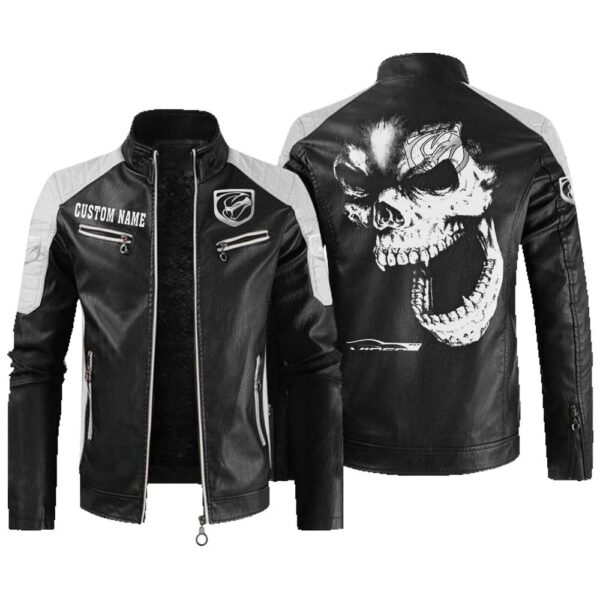 Custom Name Viper Contrast Leather Jacket - Personalized Logo Car Motorcycle Model