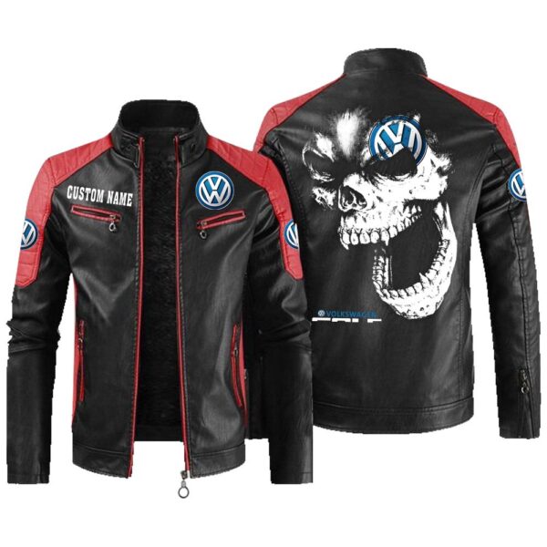 Custom Name Volkswagen Golf Contrast Leather Jacket - Personalized Logo Car Motorcycle Model - Image 2