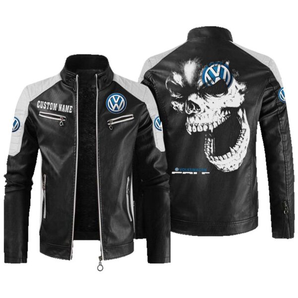 Custom Name Volkswagen Golf Contrast Leather Jacket - Personalized Logo Car Motorcycle Model