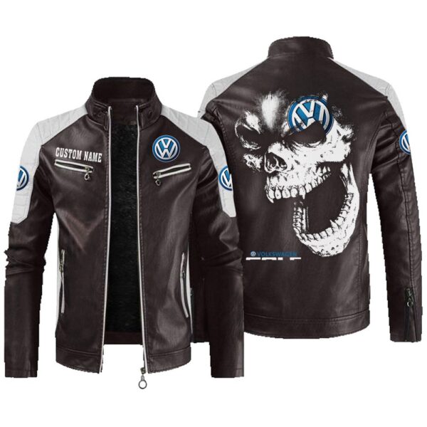 Custom Name Volkswagen Golf Contrast Leather Jacket - Personalized Logo Car Motorcycle Model - Image 3