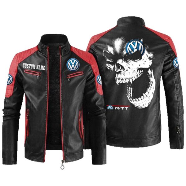 Custom Name Volkswagen Gti Contrast Leather Jacket - Personalized Logo Car Motorcycle Model - Image 2