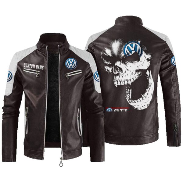 Custom Name Volkswagen Gti Contrast Leather Jacket - Personalized Logo Car Motorcycle Model - Image 3