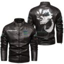 Custom Name Deutz Fahr Skull Leather Jacket - Personalized Logo Car Motorcycle Model