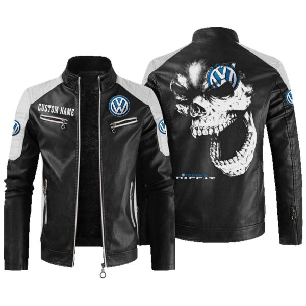 Custom Name Volkswagen Passat Contrast Leather Jacket - Personalized Logo Car Motorcycle Model