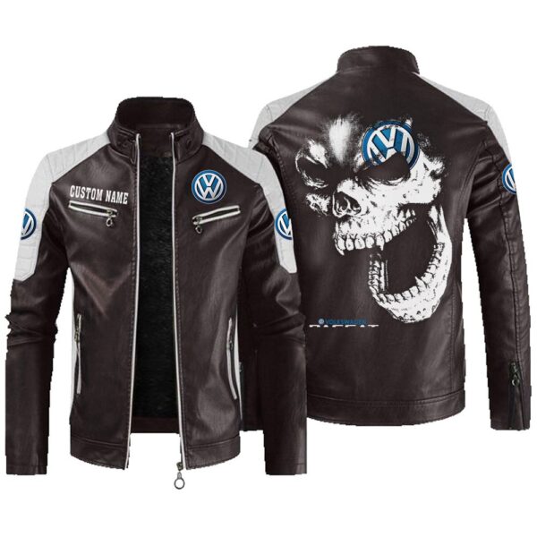 Custom Name Volkswagen Passat Contrast Leather Jacket - Personalized Logo Car Motorcycle Model - Image 3