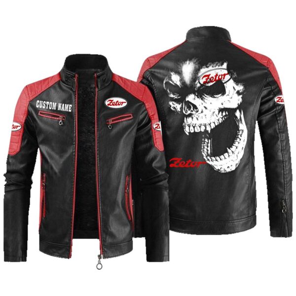Custom Name Zetor Contrast Leather Jacket - Personalized Logo Car Motorcycle Model - Image 2