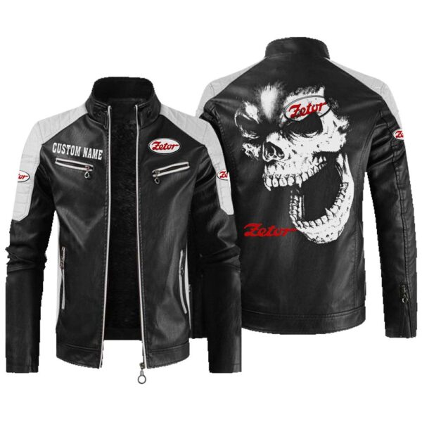Custom Name Zetor Contrast Leather Jacket - Personalized Logo Car Motorcycle Model