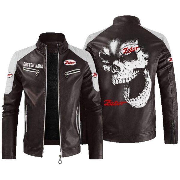 Custom Name Zetor Contrast Leather Jacket - Personalized Logo Car Motorcycle Model - Image 3