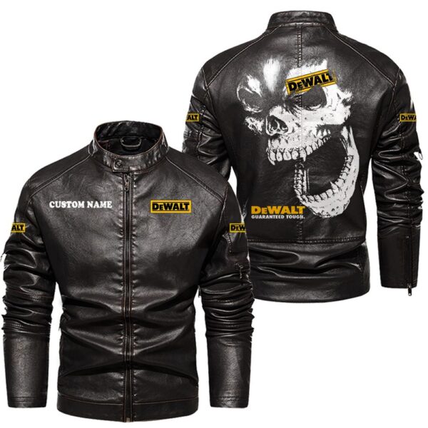 Custom Name Dewalt Skull Leather Jacket - Personalized Logo Car Motorcycle Model - Image 3