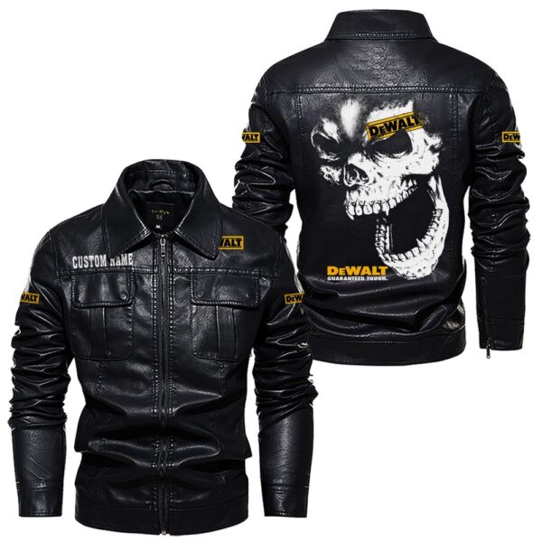 Custom Name Dewalt Skull Leather Jacket - Personalized Logo Car Motorcycle Model - Image 7