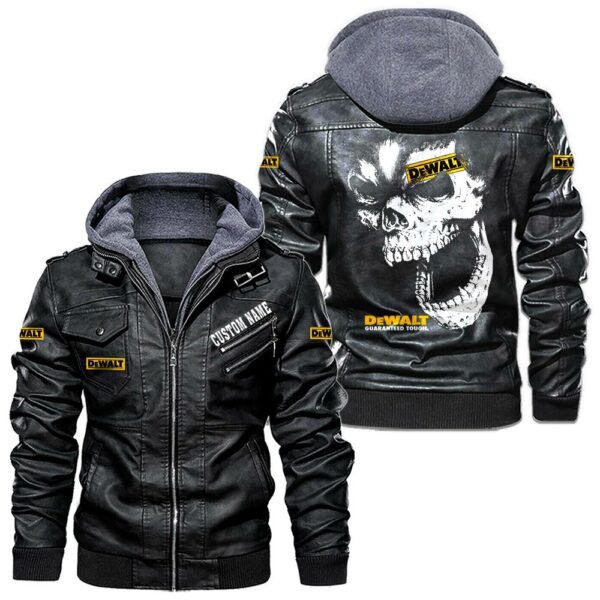 Custom Name Dewalt Skull Leather Jacket - Personalized Logo Car Motorcycle Model