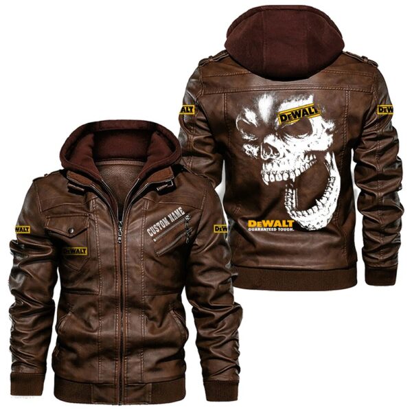Custom Name Dewalt Skull Leather Jacket - Personalized Logo Car Motorcycle Model - Image 2