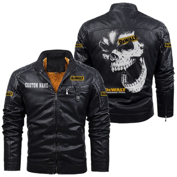 Custom Name Dewalt Skull Leather Jacket - Personalized Logo Car Motorcycle Model - Image 9