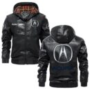 Custom Name Acura PU Leather Hooded Jacket – Personalized Logo Car Motorcycle Model
