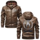 Custom Name Acura PU Leather Hooded Jacket – Personalized Logo Car Motorcycle Model