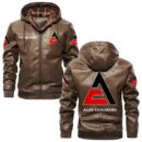 Custom Name Allis Chalmers PU Leather Hooded Jacket – Personalized Logo Car Motorcycle Model