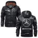 Custom Name Amg PU Leather Hooded Jacket – Personalized Logo Car Motorcycle Model