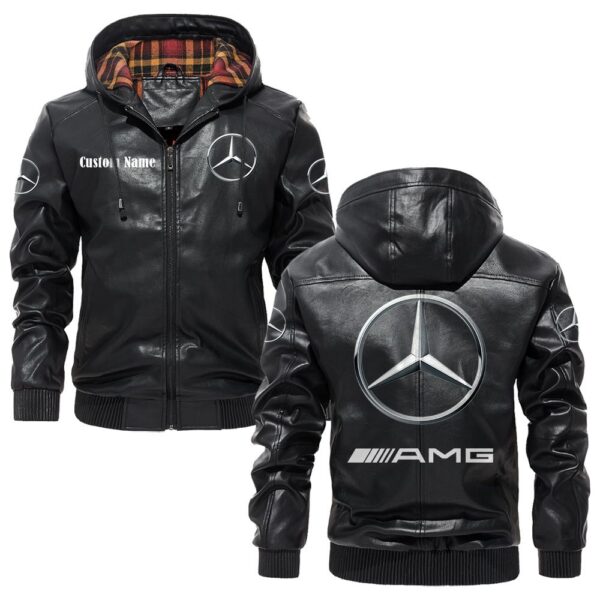 Custom Name Amg PU Leather Hooded Jacket – Personalized Logo Car Motorcycle Model