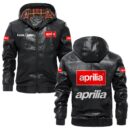 Custom Name Aprilia PU Leather Hooded Jacket – Personalized Logo Car Motorcycle Model