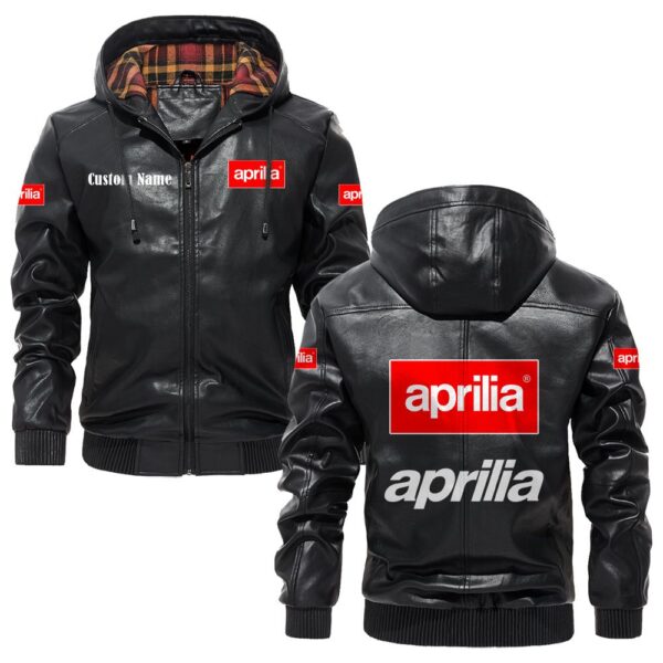 Custom Name Aprilia PU Leather Hooded Jacket – Personalized Logo Car Motorcycle Model