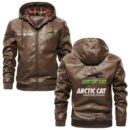 Custom Name Arctic Cat PU Leather Hooded Jacket – Personalized Logo Car Motorcycle Model