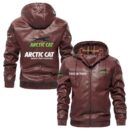 Custom Name Arctic Cat PU Leather Hooded Jacket – Personalized Logo Car Motorcycle Model